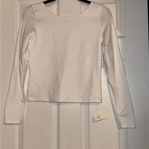 Aerie White Long Sleeve Fitted Crop Tee